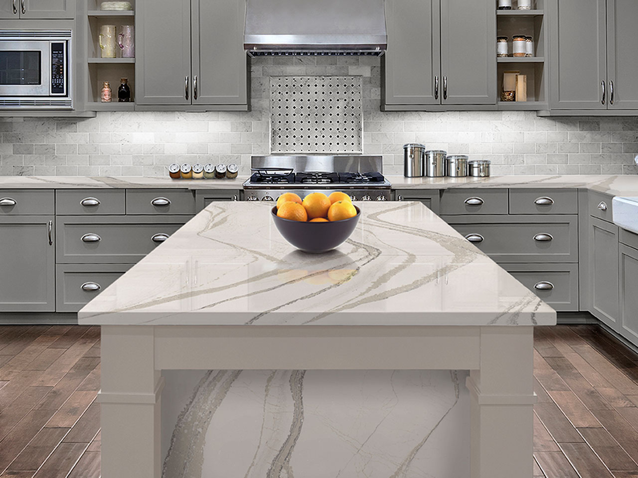 White calacatta quartz kitchen countertops - US Wyoming